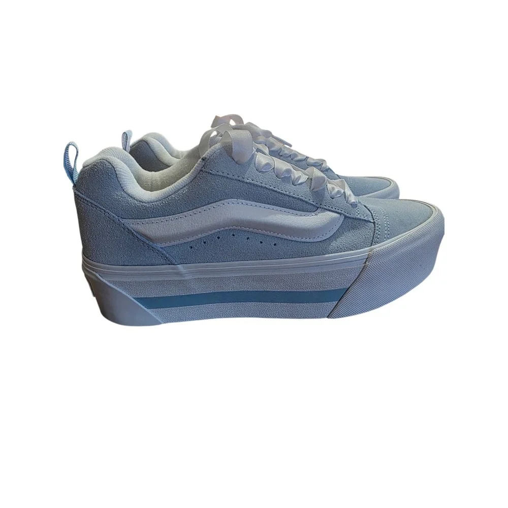 Vans Old Skool Stackform Light Blue Suede Ribbon Lace Platform Sneakers Womens